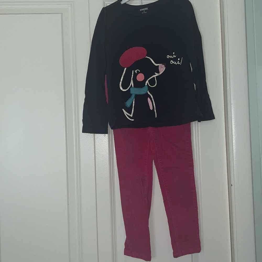Gymboree dog outfit (top 5T, corduroy pants 5)